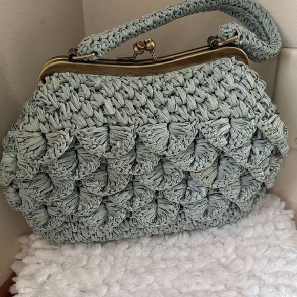 Patricia Nash Laureana Mint Green Woven Raffia Frame Bag - Picture 7 of 9